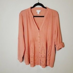 SOFT SURROUNDINGS Glam Gauze Shirt Women's Embroidered Eyelet Crinkle Top